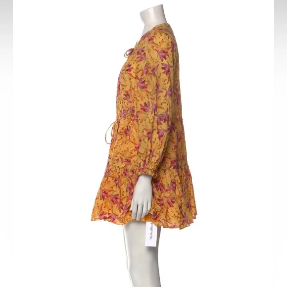 Farm Rio Yellow Floral Long Sleeved Mini Dress Size Small - Picture 5 of 6